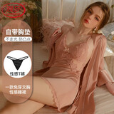 浪莎睡衣女春夏薄款冰丝带胸垫镂空性感简约蕾丝边睡裙露背吊带纯欲风