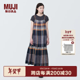 无印良品（MUJI）女式 马德拉斯格纹 吊带连衣裙女装裙子格子裙纯棉全棉 BC2IIA4S 深藏青色格纹 XL 165/92A