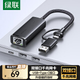 绿联 USB+Type-C转千兆网口 网线转接头 RJ45接口转换器拓展 适用苹果15 MacBook华为笔记本电脑平板