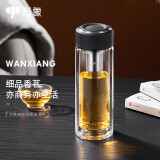 万象（WANXIANG）双层玻璃杯经典皮纹V21RL商务办公礼盒泡茶杯480ML大容量家用水杯