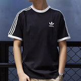 阿迪达斯（adidas）T恤男 2026夏季新款运动服健身训练休闲时尚舒适圆领短袖体恤上衣 黑色/三叶草/现货速发 M (175/96A)