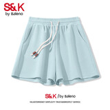 班尼路S&K系列时尚百搭华夫格三分裤2025夏季新款简约高腰短裤女 薄荷绿-纯色 2XL