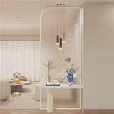 剑达奶油风玻璃屏风简约现代入户门玄关遮挡客厅卧室长虹水波纹隔断墙 造型3顶部一侧弧形定制/一平方