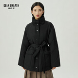 深呼吸DEEP BREATH女装立领中长款棉服上衣外套女【附腰带】A400926 黑 L (4码)