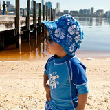 BanZ婴幼儿童双面沙滩防晒太阳帽 0-5岁 夏季轻薄宽帽檐遮脸防紫外线 蓝色海龟 2-5岁 头围：49-56cm