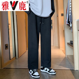 雅鹿裤子男春秋季款薄款潮牌休闲裤宽松直筒阔腿长裤 黑色【春秋款】 常规 高品质 S