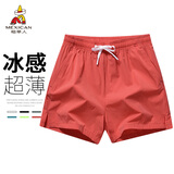 稻草人（MEXICAN）短裤男夏季薄款冰丝宽松运动休闲三分裤男 西瓜红 XL 