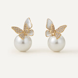 AJIDOU2025年春季尚新 灵动优雅珍珠蝴蝶耳钉法式时尚少女耳饰情人节