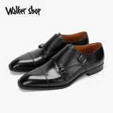 Walker Shop【品牌臻选】三接头皮鞋男新款牛皮商务正装鞋男大码搭扣孟克鞋男 黑色 39