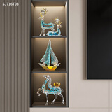 pinyuefashion 一帆风顺帆船摆件客厅玄关酒柜电视柜轻奢高档大气办公室装饰品 【蓝色】一帆风顺帆船三件套
