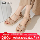 达芙妮（DAPHNE） 凉鞋女一字带厚底沙滩女鞋2024夏季新款平底休闲单鞋罗马鞋女 杏色 36