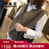 孜茜 韩版宽松女V领羊毛马甲纯色时尚短款简约无袖毛衣外搭背心坎肩 驼色 L
