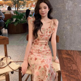 多菲尼森 夏季2025新款法式甜美辣妹碎花气质收腰显瘦高级感印花连衣裙 复古收腰连衣裙长款 S 【80-95斤】