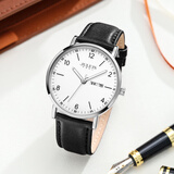 聚利时（Julius）手表男新款初中高中生中学生考试日历石英手表黑带白盘JA-1516MA