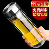 柏潮双层玻璃杯便携家用隔热男女泡茶大容量加厚水杯子 【450流光银 双层高硼硅玻璃