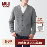 无印良品 MUJI 男式 美利奴羊毛可水洗V领开衫长袖针织衫男士毛衣冬季男款 灰色 S (165/84A)