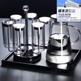 祈美双层玻璃杯套装家用水杯隔热加厚直身杯水晶杯子耐热泡茶杯绿茶杯 矮款6只275ML+壶+大黑盘+钻石架