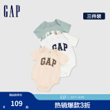 Gap婴儿春季2024新款LOGO纯棉连体衣儿童装404329开裆裤三件装 多色组合 80cm(9-18月)尺码偏小，选大一码