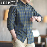 JEEP SPIRIT春秋长袖衬衫格子纯棉衫男休闲法兰绒打底衬衣服青年男装 常规 款 42