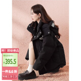 唐狮（TonLion）2024羽绒服女90绒连帽保暖外套宽松 黑色 M