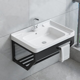 陶松挂墙洗手盆卫生间洗脸盆陶瓷一体阳台洗漱池加厚不锈钢支架洗手盆 B款【81*48】 套餐3：冷热全套+方镜