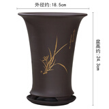 神力兰花盆 君子兰 吊兰文竹盆景绿植中国风室内精品束腰竹韵紫砂花盆 s845黑竹韵+托盘（无侧孔） 紫砂