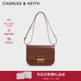 CHARLES&KEITH复古锁扣豆腐包单肩斜挎包包女包生日礼物新年礼物CK2-80781400 DARK BROWN深棕色 S/M