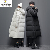 啄木鸟中长款羽绒棉服男女同款冬季新款过膝加厚鸭绒戏艺考校服加绒外套 白色 L (170) 【120-140斤】