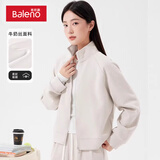 班尼路灰色短款外套女款春秋季休闲风上衣好看外套2024新款上装潮 浅卡其-纯色 M