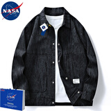 NASADKGM外套男美式复古工装衬衫夹克男宽松休闲百搭情侣上衣服大码男装 黑灰 XL