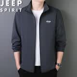 JEEP SPIRIT吉普夹克男士春秋季百搭简约纯色立领外套休闲服上衣 深蓝色 2XL