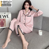 莫代尔女士睡衣女蕾丝边冰丝家居服春秋款仿真丝面料性感情侣居家服夏季