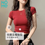NOMe安可拉红短袖t恤女齐腰短款螺纹正肩紧身上衣 安可拉红 L 