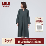 无印良品（MUJI）女式 起毛 V领长袖连衣裙 女款长裙裙子秋冬 女装 BC2FBC3A 炭灰色 M (160/84A)