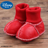 迪士尼（Disney）羊皮毛一体婴儿鞋袜保暖加厚秋冬季宝宝棉鞋软底不掉学步鞋0-6-12 红色 小羊皮加厚 1双 均码 内长12CM(6-12个月)