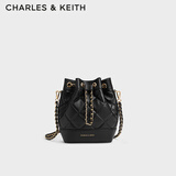 CHARLES&KEITH绗缝菱格链条水桶包双肩包包女包女友生日礼物CK2-10701506 Black黑色 M