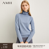 AMIIAmii极简休闲时尚毛针织衫女秋季新款直筒高领显瘦百搭打底衫 雾霾蓝 165/88A/L