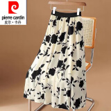 皮尔卡丹（pierre cardin）23夏季新款高腰雪纺印花遮跨显瘦中长款a字大摆半身裙子女 杏色大花 XL 建议130-145斤