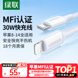 绿联【MFi认证不弹窗】苹果充电线Type-C数据线PD20W快充to Lightning适用iPhone14/13/12/11手机1米