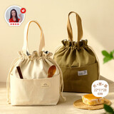 圆本束口抽绳保温饭盒袋子手提帆布便当包上班族便携式带饭包手拎包