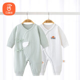 贝瑞加（Babyprints）宝宝连体衣2件装婴儿长袖纯棉家居服护肚连身衣柔软爬服 绿66