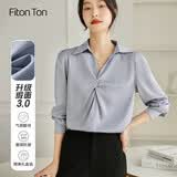 FitonTon长袖衬衫女设计感秋冬雪纺上衣通勤面试轻熟垂感衬衣 蓝色 S