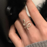 BJYL蛇形戒指女款小蛇缠绕开口食指环素圈小众本命年闺蜜尾戒子礼物女 灵蛇款-开口可调节