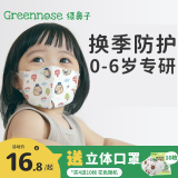 绿鼻子（green nose）儿童口罩0-6月婴儿口罩小孩宝宝口罩0-3-6岁3d立体一次性防护口罩 1-3岁 刺猬邮差员-5枚装