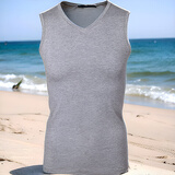 拓品 纯棉v领宽肩背心男无袖打底衫夏季运动上衣服健身紧身坎肩汗背心 麻灰色 S /165（欧版）