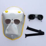 牛皮电焊面罩焊工防烤脸氩弧焊帽脸部头戴式轻便烧焊防护罩紫外线隔热 护头款面罩+墨绿眼镜+头带