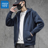 真维斯（Jeanswest）男士上衣秋冬季连帽卫衣大码秋装夹克男生长袖宽松休闲运动外套 蓝色 XL 体重140-160斤