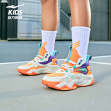 鸿星尔克（ERKE）童鞋儿童篮球鞋春季男中大童绑带缓震球鞋微晶白/蜜蜡橙38