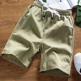 在佐 短裤男夏季宽松裤子五分裤大码男士休闲纯色沙滩裤百搭中裤男装 军绿色 3XL