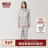 无印良品（MUJI） 女式 无侧缝 法兰绒睡衣 女士居家服套装 女款秋冬纯棉 浅蓝色格纹 M 上装160/84A 下装160/66A